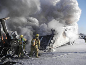 Local firefighters tackle semi blaze