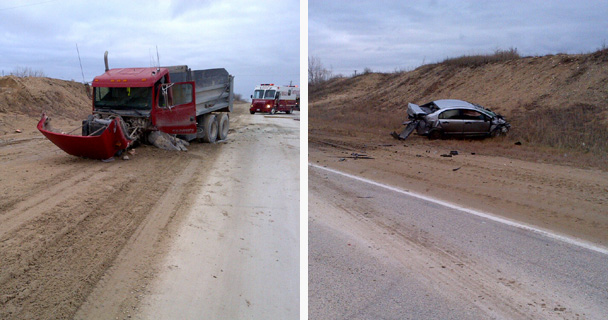 Scene of two-vehicle head-on collision