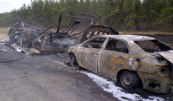 Motorhome and vehicle destroyed by fire