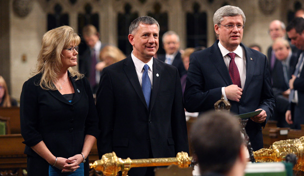 Shelly Glover, Ted Falk and Stephen Harper