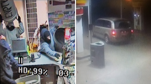 Suspects on scene at the Shell gas station located in La Broquerie, Manitoba.