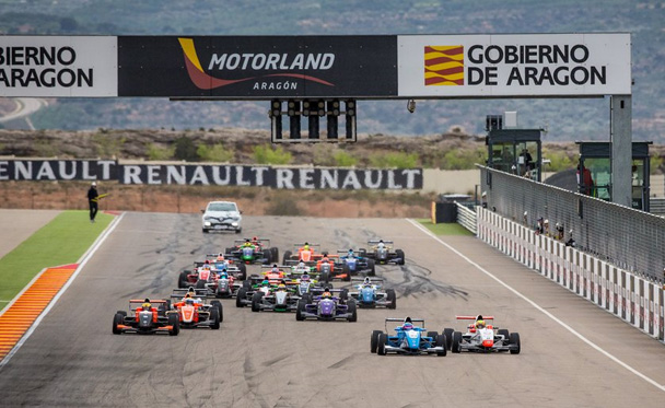 Eurocup Formula Renault race start at the Motorland Aragon race circuit.